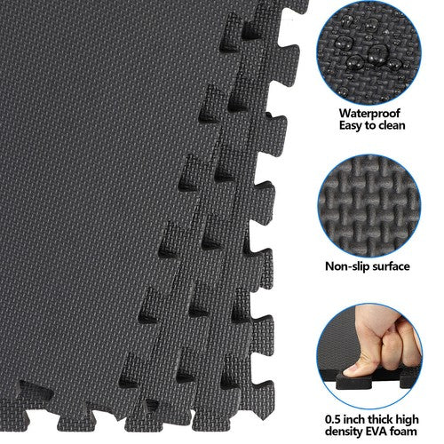 Segawe 6 Pieces Puzzle Exercise Floor Mats 24''¡Á24'' Workout Gym Equipment Mat Black