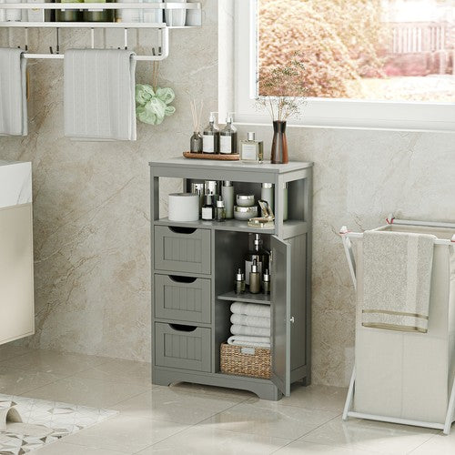 Segawe Bathroom Floor Cabinet Storage Organizer Cabinet with Drawers and Door Gray