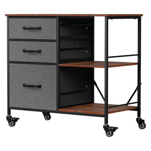 Segawe Mobile File Cabinet Wood Lateral Filing Cabinet w/Drawers & Open Shelf Dark Grey
