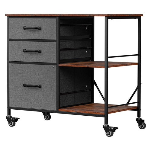 Segawe Mobile File Cabinet Wood Lateral Filing Cabinet w/Drawers & Open Shelf Dark Grey