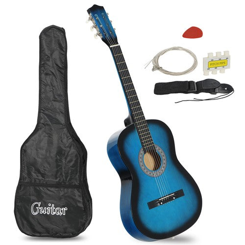 Segawe Beginners Acoustic Guitar w/Guitar Case, Strap, Tuner & Pick Steel Strings Blue