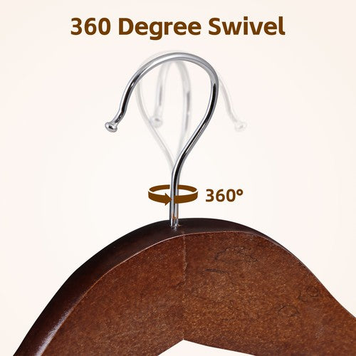 Segawe Premium Wooden Hangers 50 Pack Non-Slip Coat Clothes Hangers w/Swivel Hook Brown