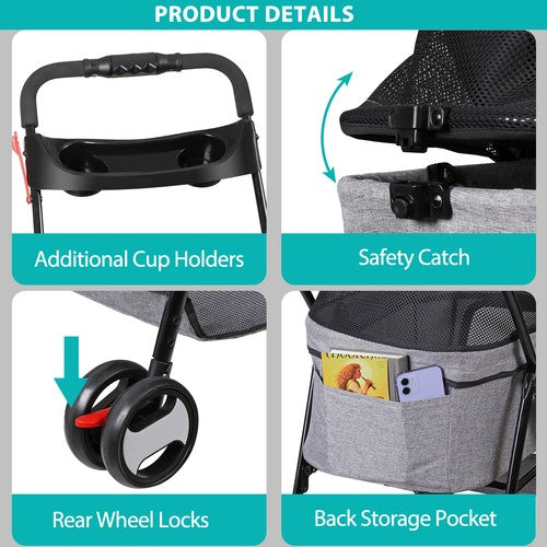 Segawe Pet Stroller 3-in-1 Foldable Cat Dog Strollers with Detachable Carrier Car Seat