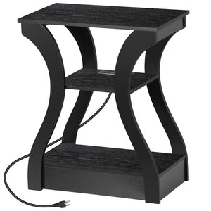 Segawe 3 Tier End Table with USB & Charging Station Black Storage Shelf for Living Room