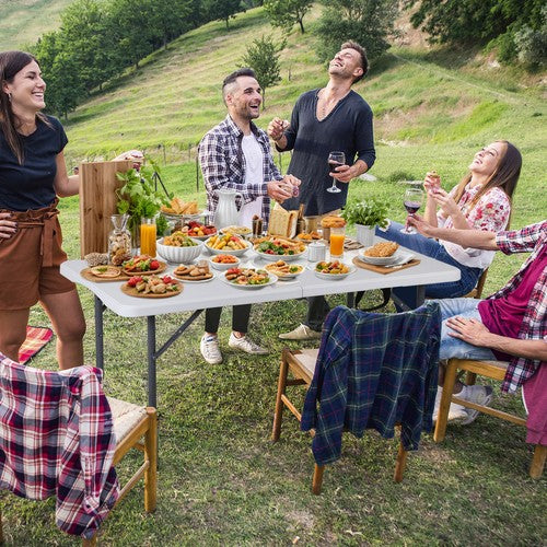 Segawe Folding Table Adjustable 4FT Plastic Table Picnic Camping w/Carry Handle White