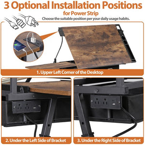 Segawe Drafting Table Drawing Desk Adjustable Tabletop w/Charging Station & Stool Retro