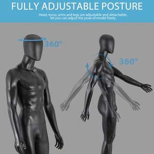 Segawe 73" Black Male Mannequin Full Body Maniquine Model Stand Adjustable Metal Base