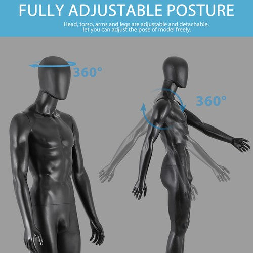 Segawe 73" Black Male Mannequin Full Body Maniquine Model Stand Adjustable Metal Base