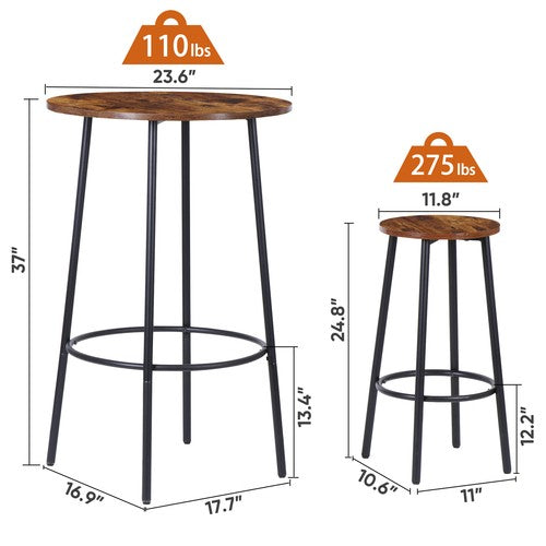 Segawe 3 Piece Pub Dining Set Bar Table & Stools for 2 Kitchen Counter Height Wood Top