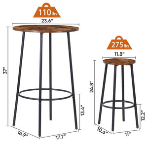 Segawe 3 Piece Pub Dining Set Bar Table & Stools for 2 Kitchen Counter Height Wood Top