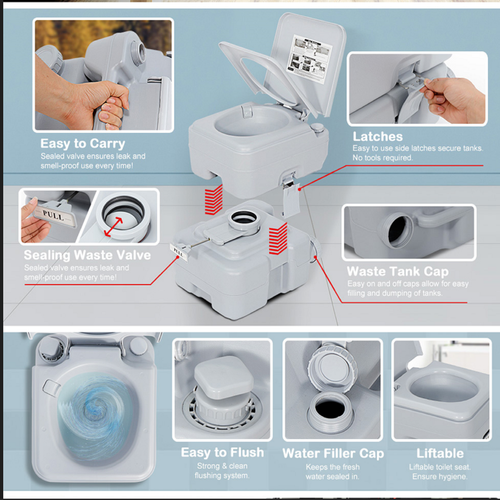Segawe Portable Toilet 6.6 Gallon 20L Flush Travel Camping Outdoor Indoor Commode Potty