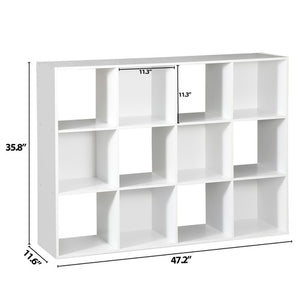 Segawe White 12 Cube Bookcase Storage Organizer Wooden Home Office Shelving Bookshelf