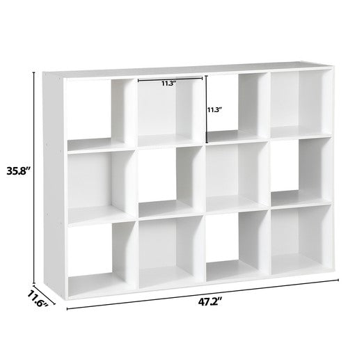 Segawe White 12 Cube Bookcase Storage Organizer Wooden Home Office Shelving Bookshelf