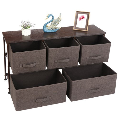 Segawe Chest 5-Fabric Drawer Sturdy Closets Bedroom Storage Cabinet Brown Dressers