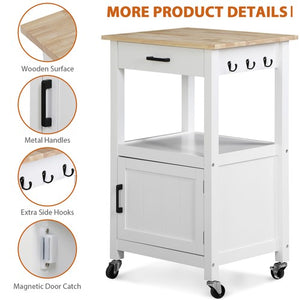 Segawe Rolling Kitchen Island Cart on Swivel Wheels Kitchen Storage Cabinet w/ 3 Hooks