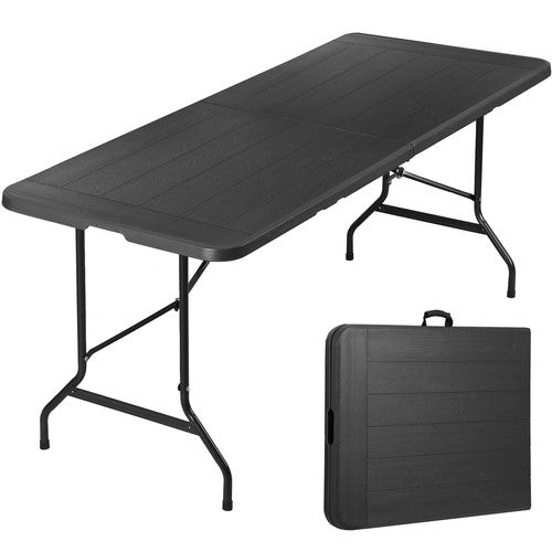 Segawe 6FT Plastic Folding Table Portable Fold-in-Half Picnic Table with Handle Black