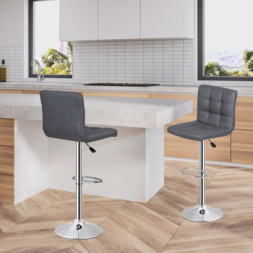 Segawe Set of 2 Adjustable Bar Stools PU Leather Modern Dinning Chair with Back Gray