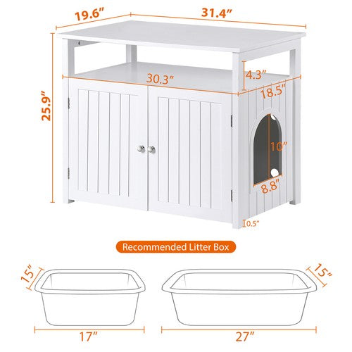 Segawe Cat Litter Box Enclosure Large Hidden Litter Box Side Table w/ Storage Shelf