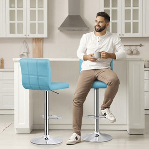 Segawe 2 PCS Bar Stools PU Leather Swivel Chairs with Footrest Adjustable Height Blue