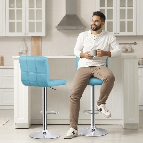 Segawe 2 PCS Bar Stools PU Leather Swivel Chairs with Footrest Adjustable Height Blue