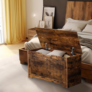Segawe Chest Storage Trunk Wood Bedroom Large Box Blanket Books Shoes Toys Rust Brown