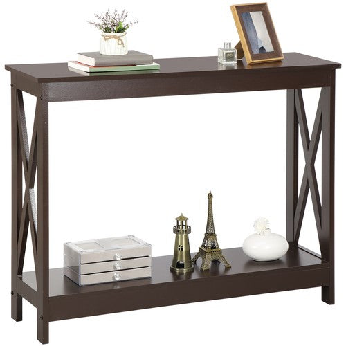Segawe Console Table Entryway Table Narrow Sofa Side Table with 2-Tier Shelves Brown