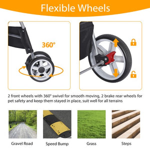 Segawe Pet Dog Stroller Travel Carriage 4 Wheels w/Foldable Carrier Cart & Cup Holder