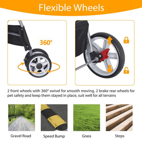 Segawe Pet Dog Stroller Travel Carriage 4 Wheels w/Foldable Carrier Cart & Cup Holder