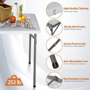 Segawe  34" Portable Plastic Dining Card Table  Fold-in-Half w/ Handle Outdoor Party