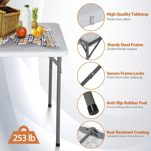 Segawe  34" Portable Plastic Dining Card Table  Fold-in-Half w/ Handle Outdoor Party