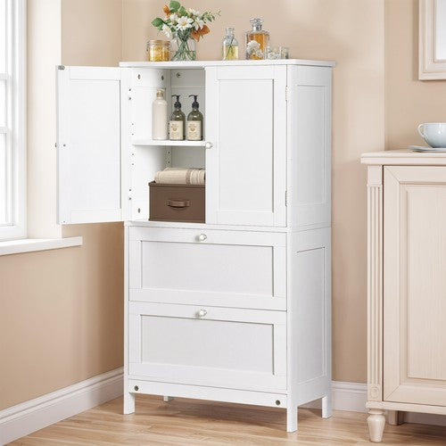 Segawe Bathroom Floor Storage Cabinet w/ 2 Drawers & 2 Doors Adjustable Shelf White