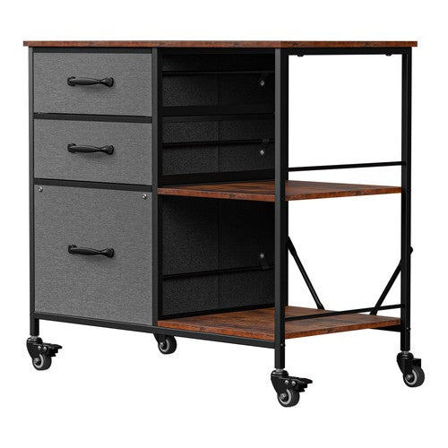 Segawe Mobile File Cabinet Wood Lateral Filing Cabinet w/Drawers & Open Shelf Dark Grey