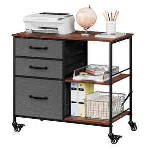 Segawe Mobile File Cabinet Wood Lateral Filing Cabinet w/Drawers & Open Shelf Dark Grey