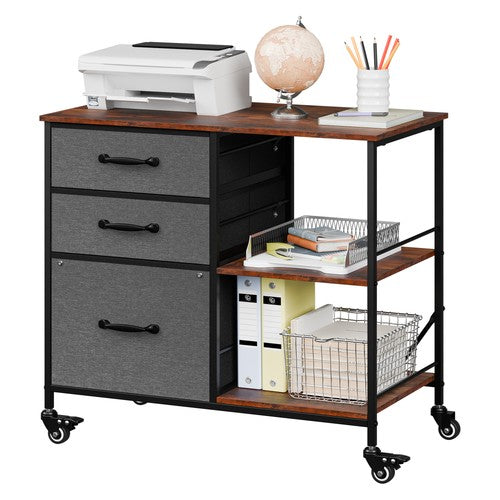 Segawe Mobile File Cabinet Wood Lateral Filing Cabinet w/Drawers & Open Shelf Dark Grey