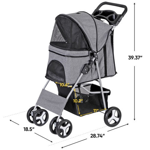 Segawe Foldable Carrier Strolling Cart 4 Wheel Pet Stroller for Dog w/ Cup Holder Gray