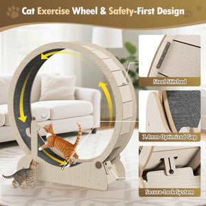 Segawe 47" Natural Wood Cat Wheel Exerciser for Indoor Cats Safety Cat Treadmill Large