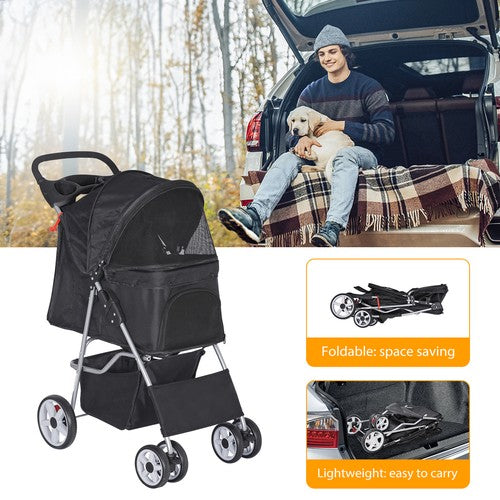 Segawe Pet Dog Stroller Travel Carriage 4 Wheels w/Foldable Carrier Cart & Cup Holder