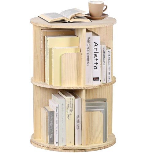 Segawe Rotating Bookshelf Small 2-Tier Corner Freestanding Bookcase for Kids and Adults