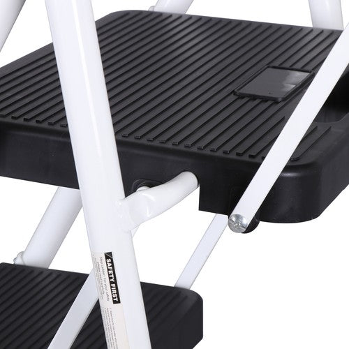 Segawe 4 Step Ladder Folding Steel Ladder with Non-Slip Wide Pedal and Tool Tray White