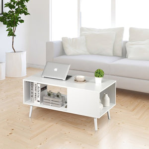 Segawe White Coffee Table Open Storage Shelf Center for Living Room Home Furniture