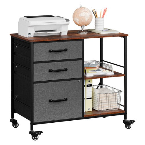 Segawe Mobile File Cabinet Wood Lateral Filing Cabinet w/Drawers & Open Shelf Dark Grey