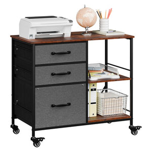 Segawe Mobile File Cabinet Wood Lateral Filing Cabinet w/Drawers & Open Shelf Dark Grey