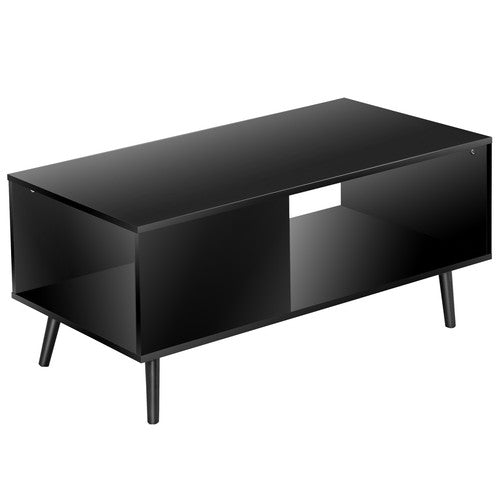 Segawe Black Coffee Table Wood Frame End Storage Stand W/ Open Storage Shelf
