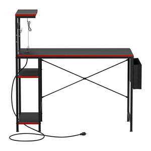 Segawe Gaming Desk with Power Outlet & LED Light 44 Inch Computer Office Desk with Hook