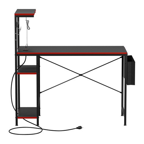 Segawe Gaming Desk with Power Outlet & LED Light 44 Inch Computer Office Desk with Hook