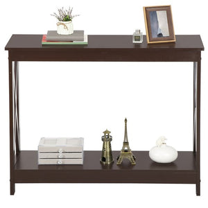 Segawe Console Table Entryway Table Narrow Sofa Side Table with 2-Tier Shelves Brown