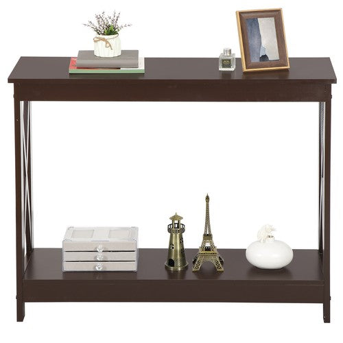 Segawe Console Table Entryway Table Narrow Sofa Side Table with 2-Tier Shelves Brown