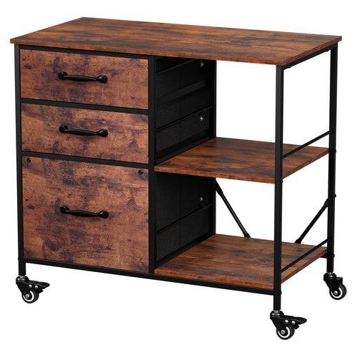 Segawe Mobile File Cabinet Wood Lateral Filing Cabinet w/3 Drawers and Open Shelf Brown