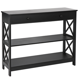 Segawe 3 Tiers Console Table w/Drawer Sofa Table Hallway Durable Storage Shelf Black