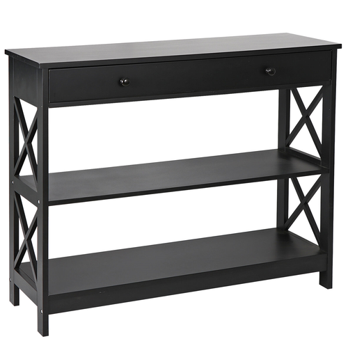 Segawe 3 Tiers Console Table w/Drawer Sofa Table Hallway Durable Storage Shelf Black